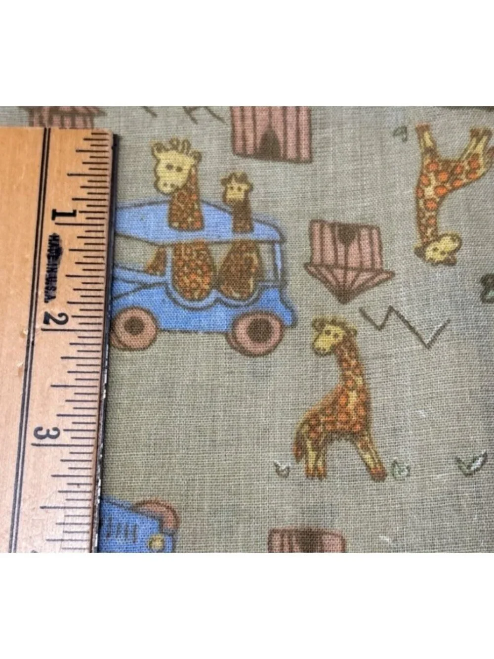 Giraffe Print Cotton Fabric 18x44 Retro Safari Village Blue Cars Pink Huts Fun